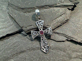 Garnet, Sterling Silver Small Cross Pendant