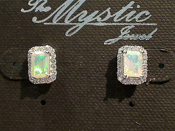 Ethiopian Opal, CZ, Sterling Silver Post Earrings