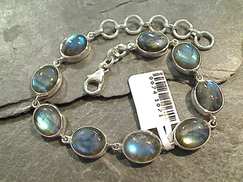 7" - 8.5" Labradorite, Sterling Silver Bracelet