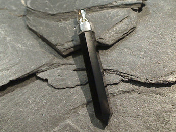 Black Onyx Crystal Point, Sterling Silver Pendant