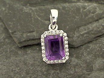 Amethyst, CZ, Sterling Silver Small Pendant