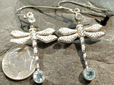 Blue Topaz, Sterling Silver Dragonfly Earrings