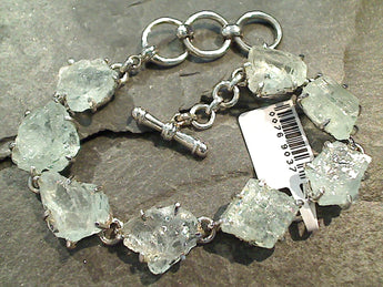 7" - 8" Rough Aquamarine, Rhodium Plated Sterling Silver Bracelet