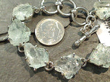 7" - 8" Rough Aquamarine, Rhodium Plated Sterling Silver Bracelet