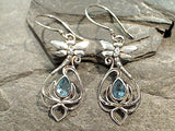 Blue Topaz, Sterling Silver Dragonfly And Lotus Earrings
