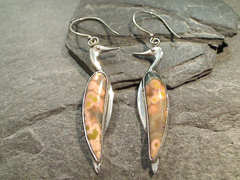 Ocean Jasper, Sterling Silver Bird Earrings