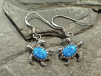 Lab Created Opal, Sterling Silver Sea Turtle Earrings