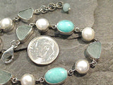 7.75" - 8.25" Sea Glass, Pearl, Amazonite, Sterling Silver Bracelet