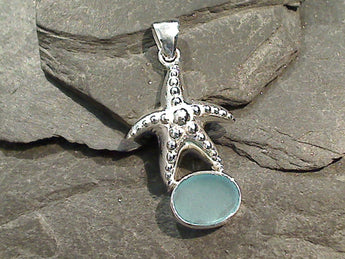 Sea Glass, Sterling Silver Starfish Pendant