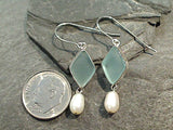 Sea Glass, Pearl, Sterling Silver Earrings