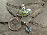Abalone, Sea Glass, Blue Topaz, Sterling Silver Pendant