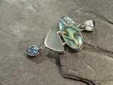 Abalone, Sea Glass, Blue Topaz, Sterling Silver Pendant
