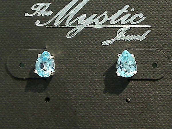 Blue Topaz, Sterling 5x7MM Pear Shape Stud Earrings