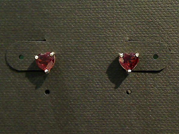 Garnet, Sterling 5x5mm Heart Shape Stud Earrings