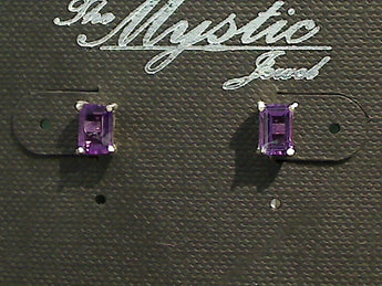 Amethyst, Sterling Silver 4x6mm Rectangle Stud Earrings