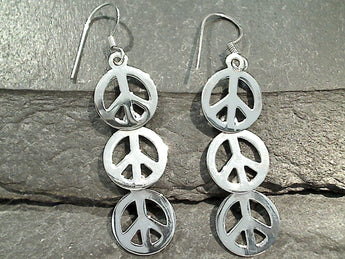 Sterling Silver Long Peace Sign Earrings