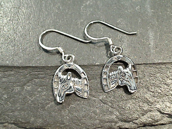 Sterling Silver Horse Head In Horseshoe Small Earrings