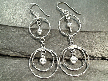 Sterling Silver Long Circles Earrings With Heart