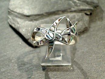 Size 9.5 Abalone, Sterling Silver Double Starfish Ring