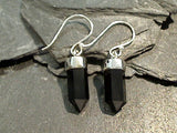 Black Onyx Crystal Point, Sterling Silver Earrings