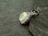 Ethiopian Opal, CZ, Sterling Silver Small Pendant