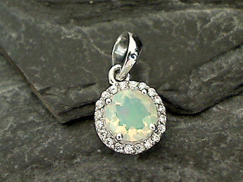 Ethiopian Opal, CZ, Sterling Silver Small Pendant