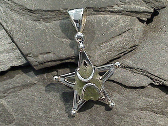 Genuine Moldavite, Sterling Silver Star Pendant