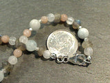 8" Moonstone, Labradorite, Aquamarine, Sterling Silver Bracelet
