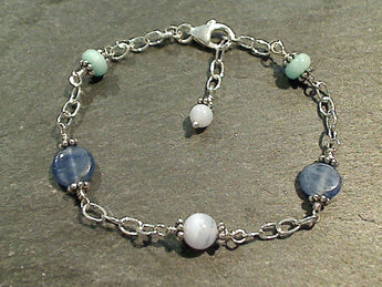 7" - 8" Kyanite, Amazonite, Blue Lace Agate, Sterling Silver Bracelet