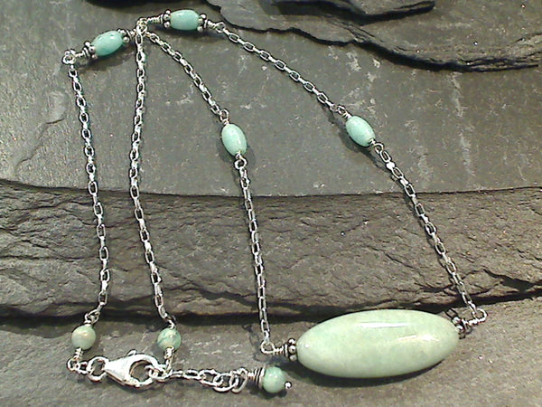 16" - 17" Amazonite, Sterling Silver Necklace