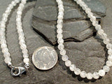 16" 4mm Round Moonstone, Sterling Silver Necklace