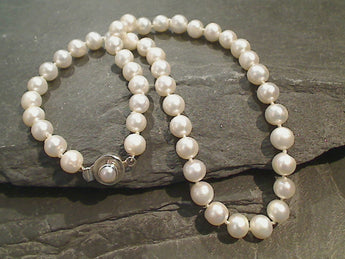 17" Hand Knotted 8MM Pearl, Sterling Necklace