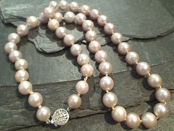 18" Hand Knotted 9MM Blush Pearl, Sterling Necklace
