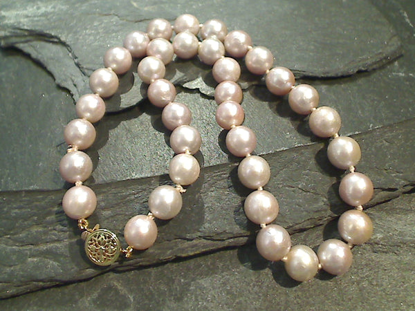 15" Hand Knotted 9MM Blush Pearl, Gold Filled Necklace