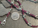 15" Garnet, Labradorite, Sterling Silver Necklace