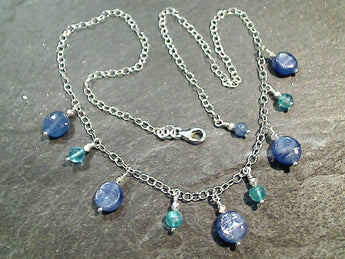 Up To 18" Kyanite, Fluorite, Sterling Silver Necklace