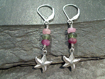 Tourmaline, Sterling Silver Starfish Earrings