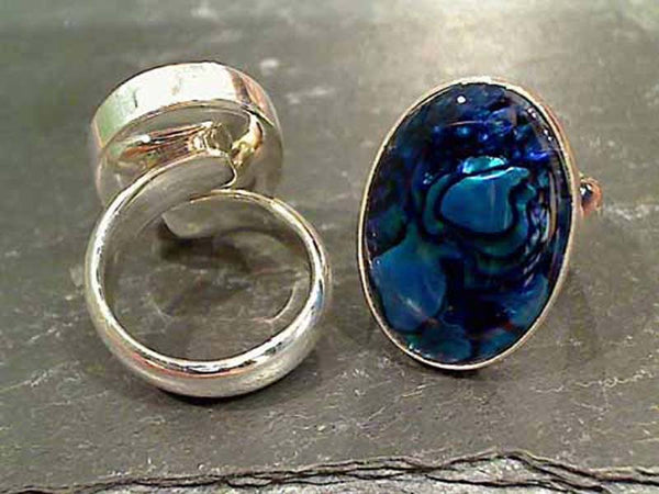 Blue Abalone, Fine Sterling Adj. Size Ring