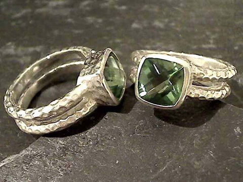 Size 7 Green Quartz, Sterling Silver Ring