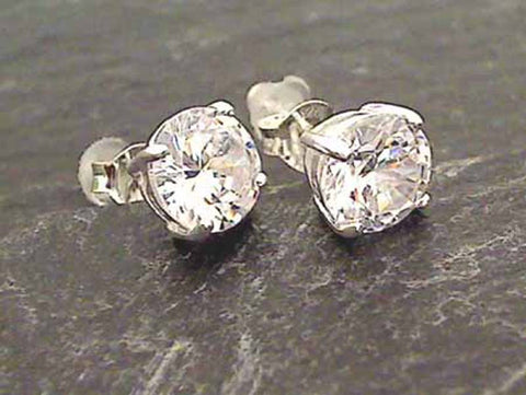 White CZ, Sterling Silver 7x7mm Stud Earrings