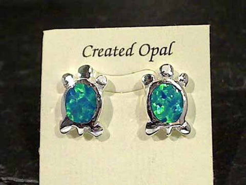 Created Opal, Sterling Silver Turtle Earrings