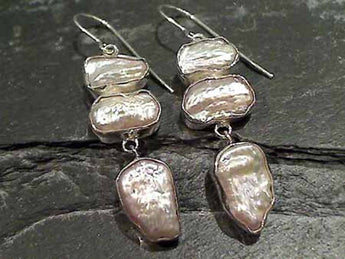 Biwa Pearl, Sterling Silver Earrings