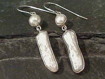 Biwa Pearl, Pearl, Sterling Silver Earrings