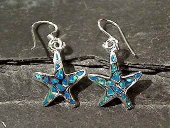 Created Opal, Sterling Silver Starfish Earrings