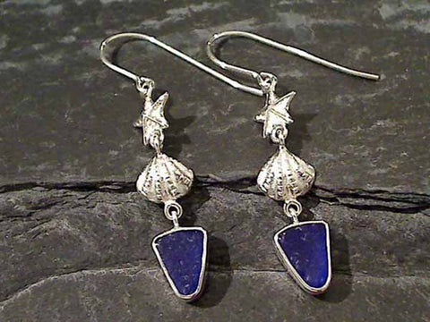 Sea Glass, Sterling Silver Earrings