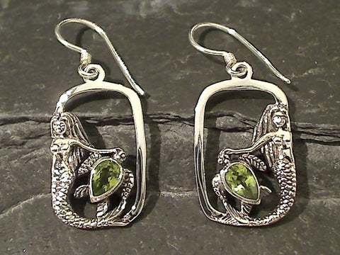 Peridot, Sterling Silver Mermaid Earrings