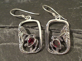 Garnet, Sterling Silver Mermaid Earrings