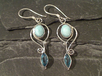 Blue Topaz, Larimar, Sterling Silver Earrings