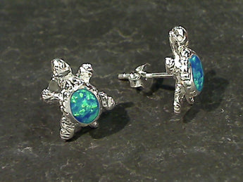 Created Opal Turtle Stud Earrings, Sterling