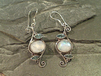 Moonstone, Blue Topaz, Sterling Silver Earrings